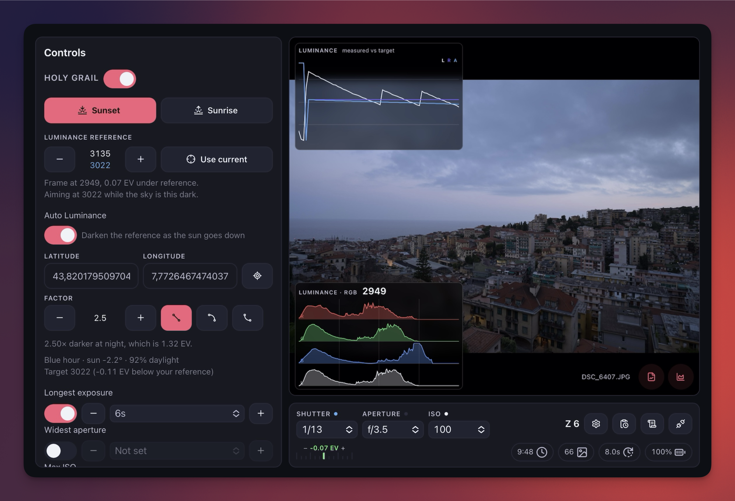 Dusklapse interface